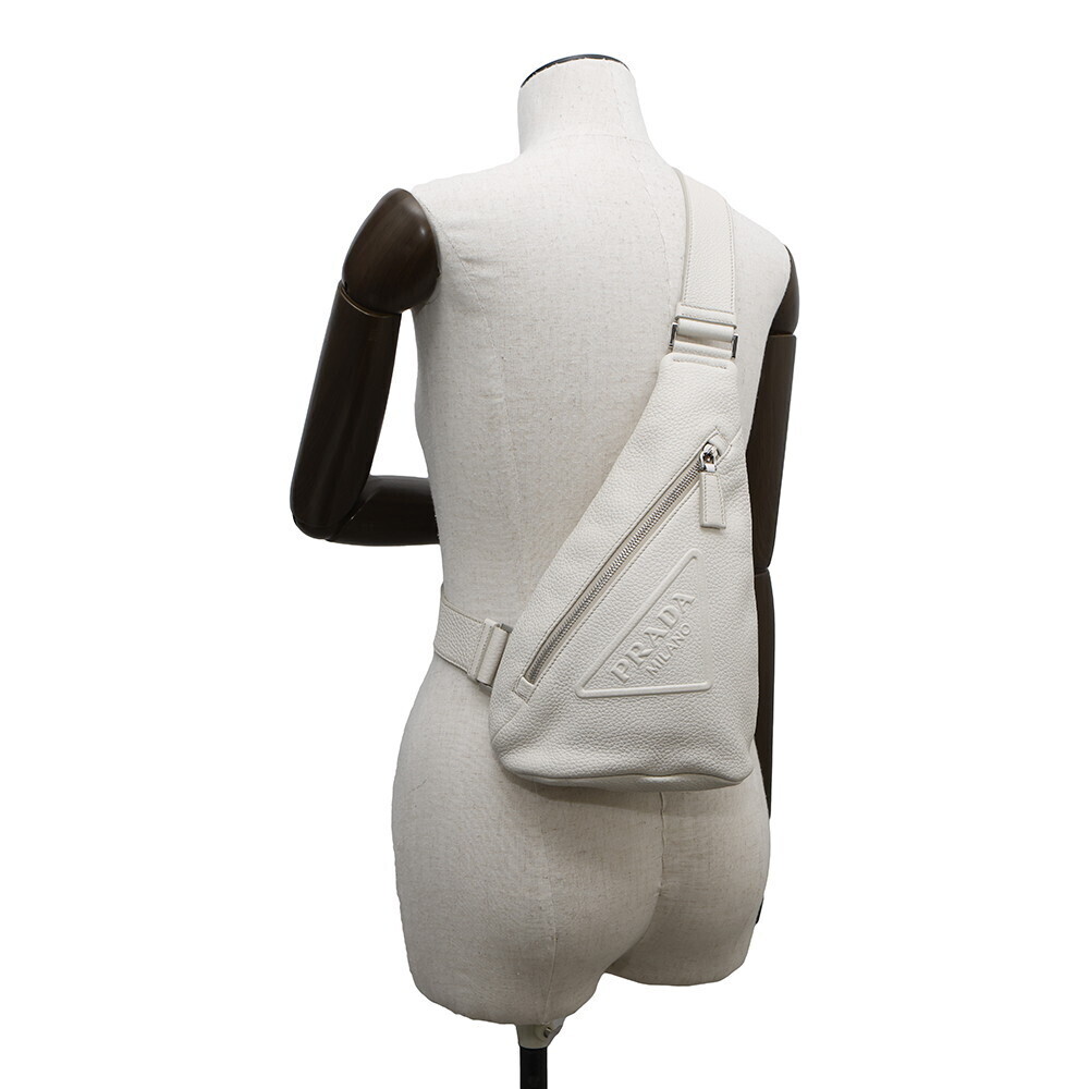 PRADA Triangle Logo Leather Body Bag White - Picture 5 of 7